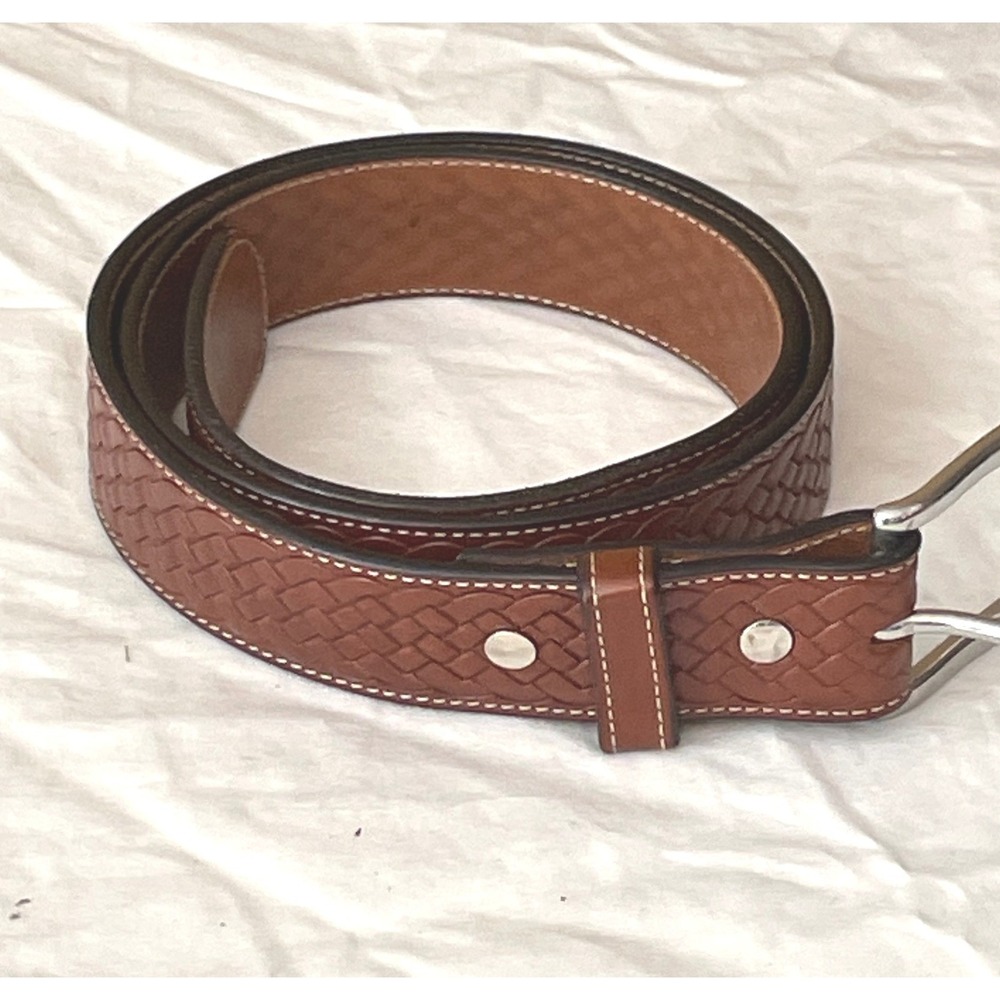 Hanks Belts Mens Belt 38 Leather Brown Basketweave Embossed 2825 USA Western